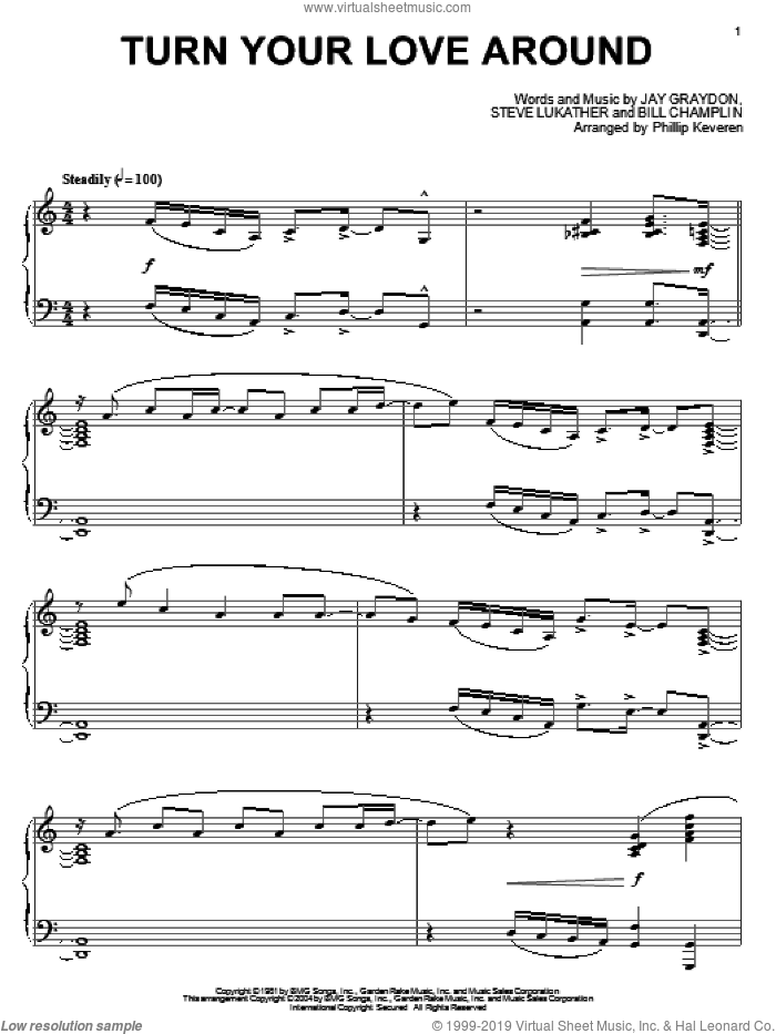 Turn Your Love Around (arr. Phillip Keveren) sheet music for piano solo by George Benson, Phillip Keveren, Bill Champlin, Jay Graydon and Steve Lukather, intermediate skill level