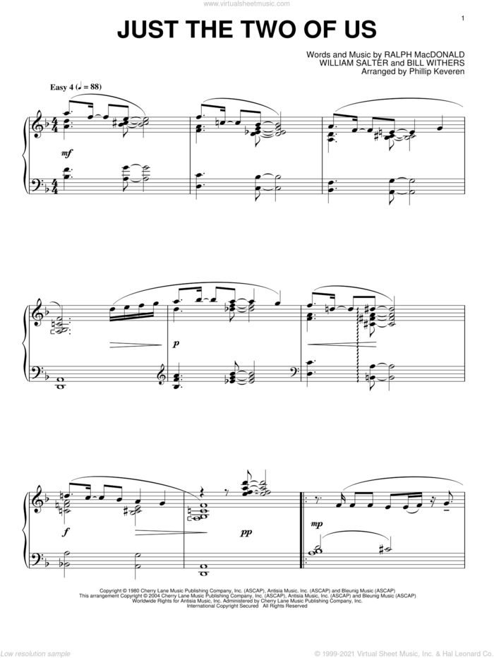 Just The Two Of Us (arr. Phillip Keveren) sheet music for piano solo by Grover Washington Jr., Phillip Keveren, Grover Washington Jr. feat. Bill Withers, Bill Withers, Ralph MacDonald and William Salter, wedding score, intermediate skill level