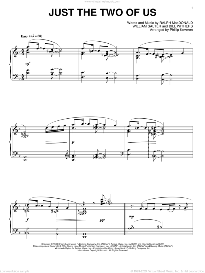 Just The Two Of Us (arr. Phillip Keveren) sheet music for piano solo by Grover Washington Jr., Phillip Keveren, Grover Washington Jr. feat. Bill Withers, Bill Withers, Ralph MacDonald and William Salter, wedding score, intermediate skill level