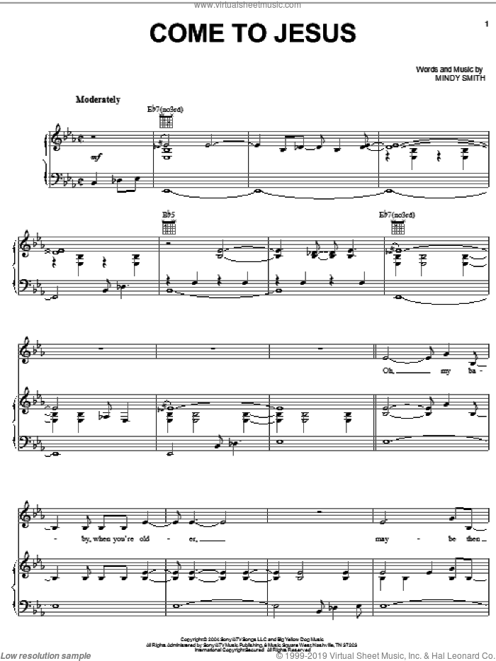 Come To Jesus sheet music for voice, piano or guitar by Mindy Smith, intermediate skill level