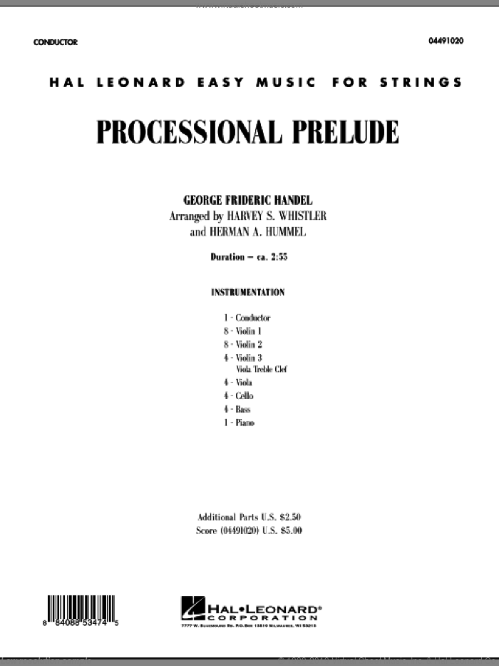 Processional Prelude (COMPLETE) sheet music for orchestra by George Frideric Handel, Harvey Whistler and Herman Hummel, classical score, intermediate skill level