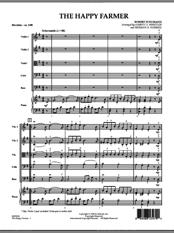 The Happy Farmer (COMPLETE) sheet music for orchestra by Robert Schumann, Harvey Whistler and Herman Hummel, classical score, intermediate skill level