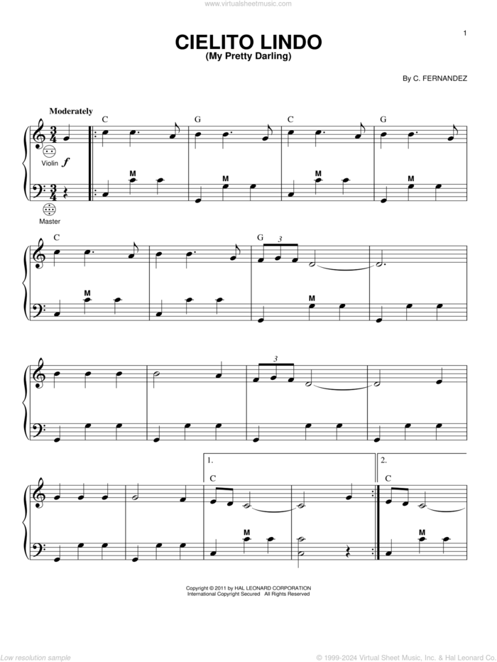 Cielito Lindo (My Pretty Darling) sheet music for accordion by Cortez Fernandez and Gary Meisner, intermediate skill level