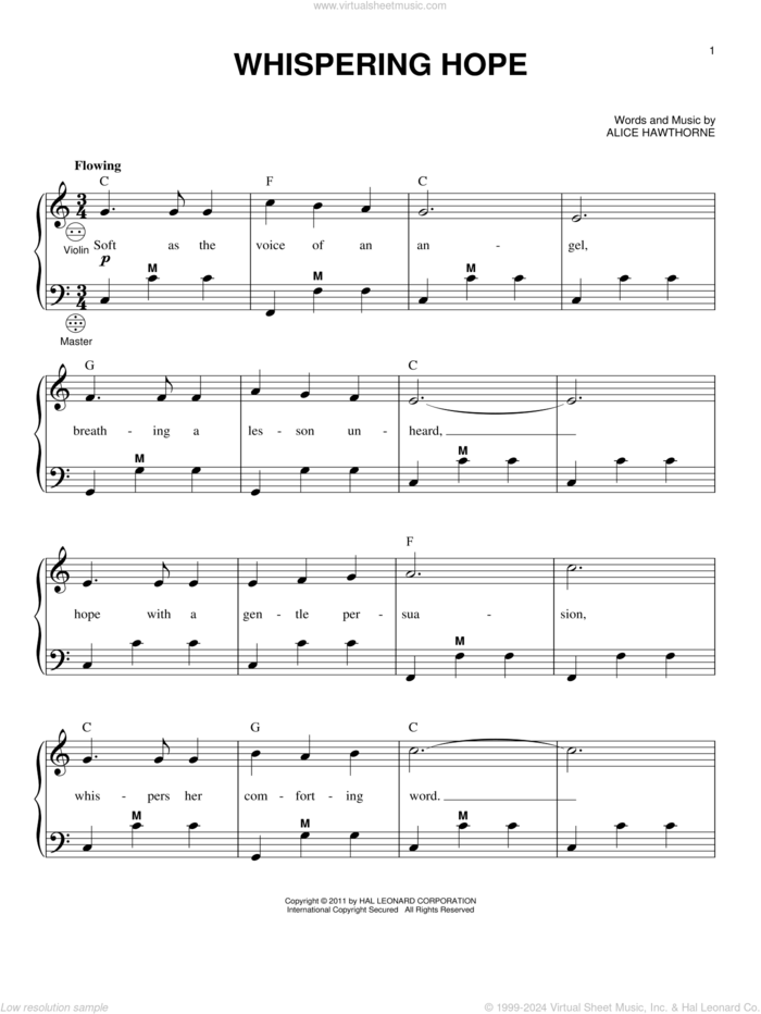 Whispering Hope sheet music for accordion by Alice Hawthorne, Gary Meisner and Septimus Winner, intermediate skill level