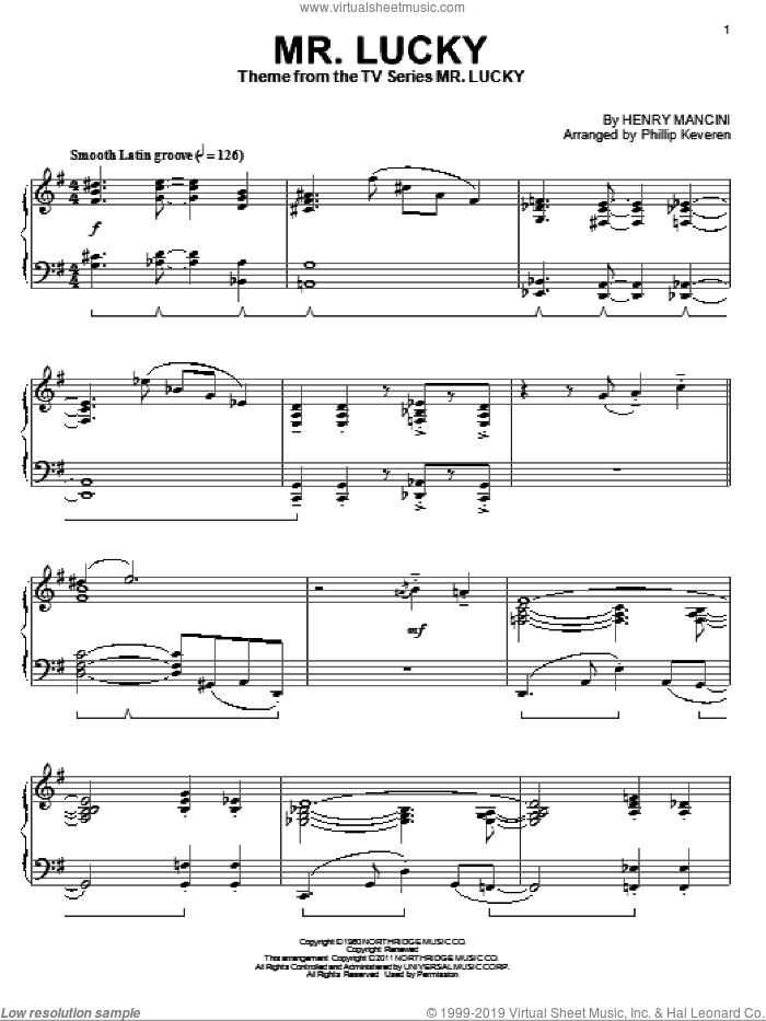 Mr. Lucky (arr. Phillip Keveren) sheet music for piano solo by Henry Mancini and Phillip Keveren, intermediate skill level