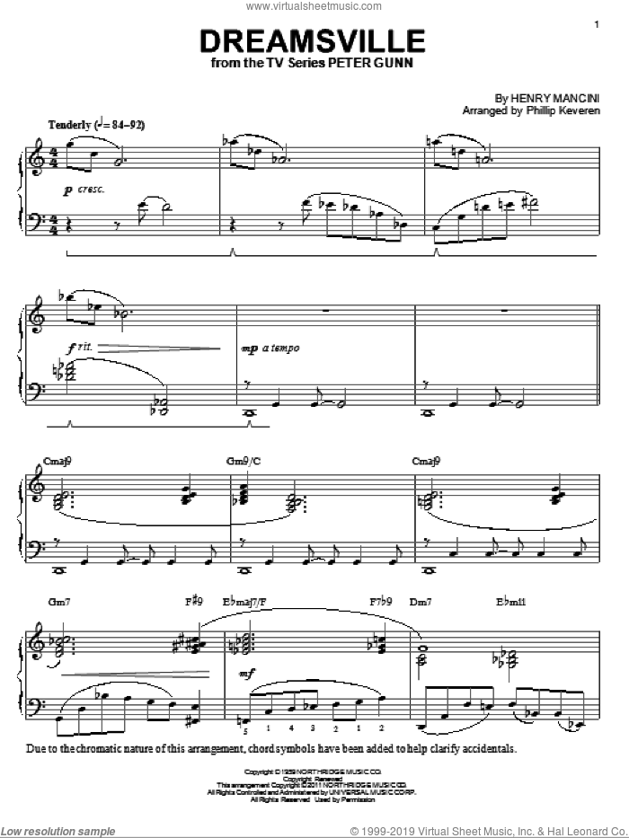 Dreamsville (arr. Phillip Keveren) sheet music for piano solo by Henry Mancini and Phillip Keveren, intermediate skill level