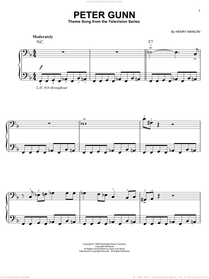 Peter Gunn Theme, (easy) sheet music for piano solo by Henry Mancini, easy skill level