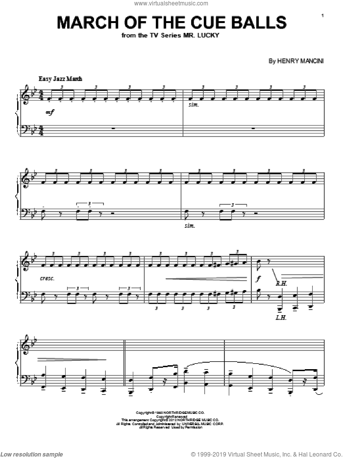 March Of The Cue Balls sheet music for piano solo by Henry Mancini, intermediate skill level