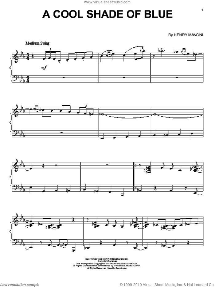A Cool Shade Of Blue sheet music for piano solo by Henry Mancini, intermediate skill level