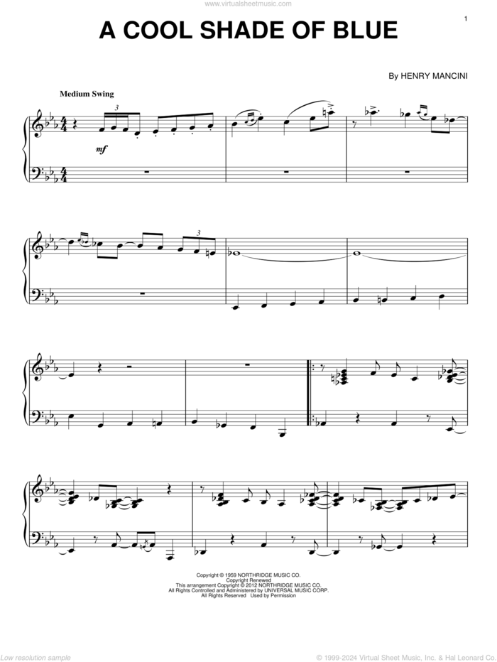 A Cool Shade Of Blue sheet music for piano solo by Henry Mancini, intermediate skill level