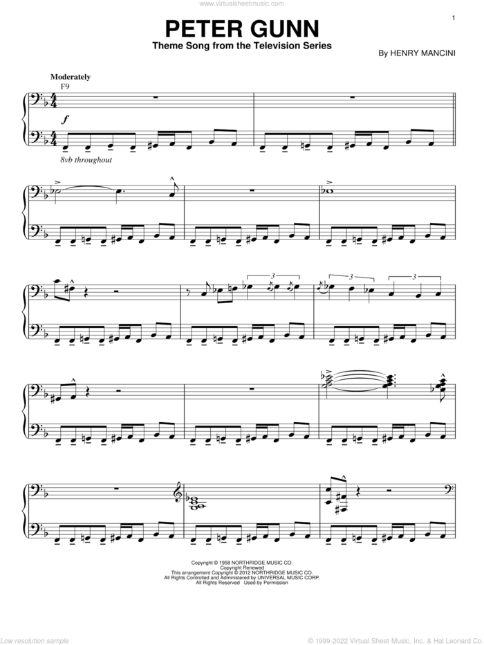 Peter Gunn Theme sheet music for piano solo by Henry Mancini, intermediate skill level