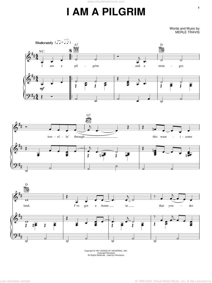 I Am A Pilgrim sheet music for voice, piano or guitar by Johnny Cash and Merle Travis, intermediate skill level