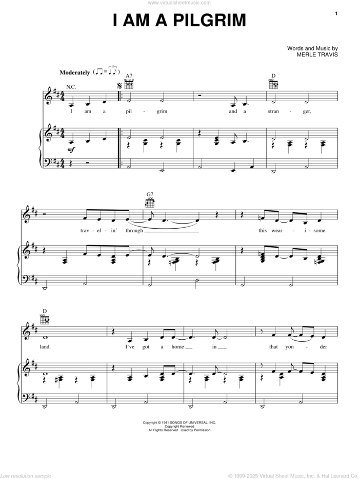 I Am A Pilgrim sheet music for voice, piano or guitar by Johnny Cash and Merle Travis, intermediate skill level