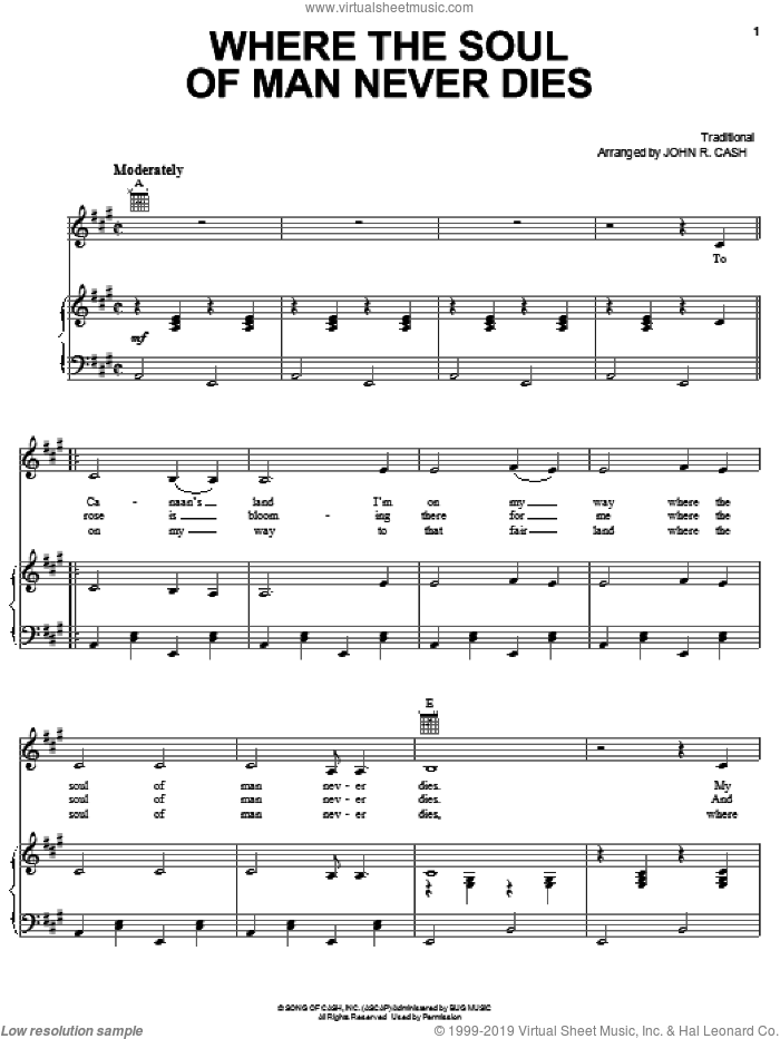 Where The Soul Of Man Never Dies sheet music for voice, piano or guitar by Johnny Cash and Miscellaneous, intermediate skill level