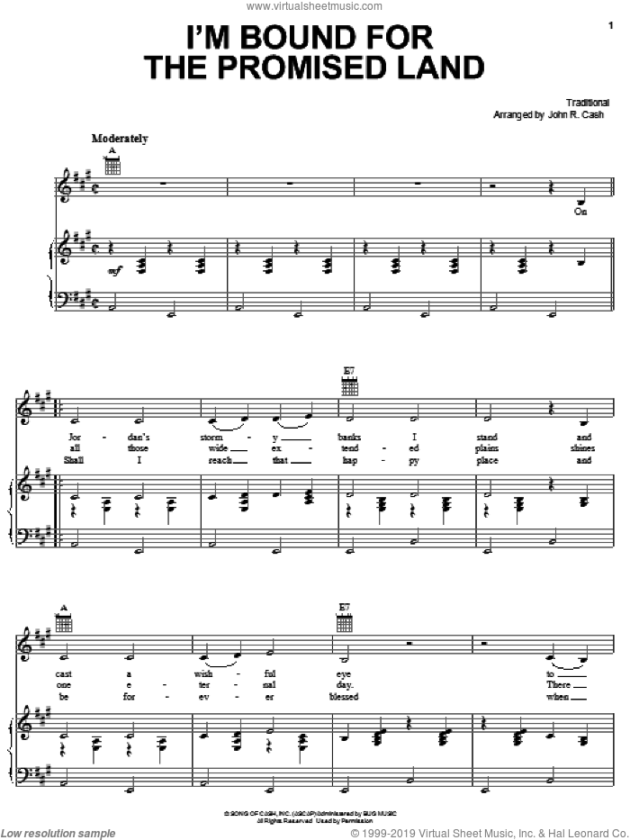 Bound For The Promised Land sheet music for voice, piano or guitar by Johnny Cash and Miscellaneous, intermediate skill level