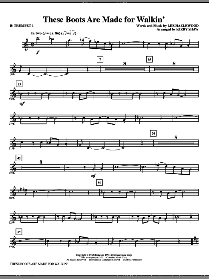 These Boots Are Made For Walkin' (complete set of parts) sheet music for orchestra/band by Kirby Shaw, Lee Hazlewood and Nancy Sinatra, intermediate skill level