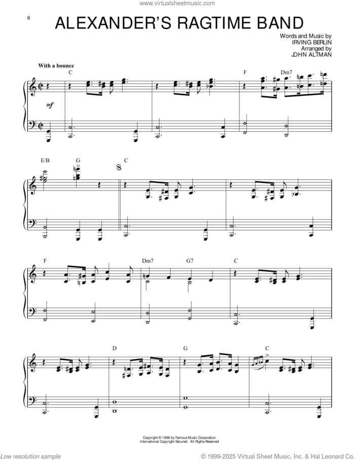 Alexander's Ragtime Band (from Titanic) sheet music for piano solo by Irving Berlin, James Horner and John Altman (arr.), intermediate skill level