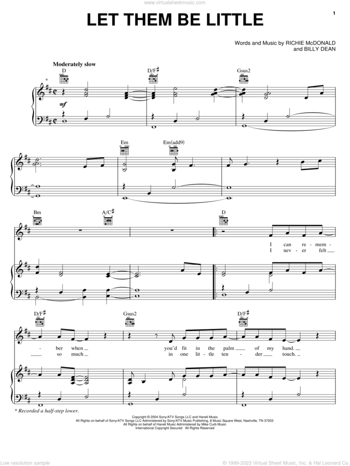 Let Them Be Little sheet music for voice, piano or guitar by Billy Dean, Lonestar and Richie McDonald, intermediate skill level