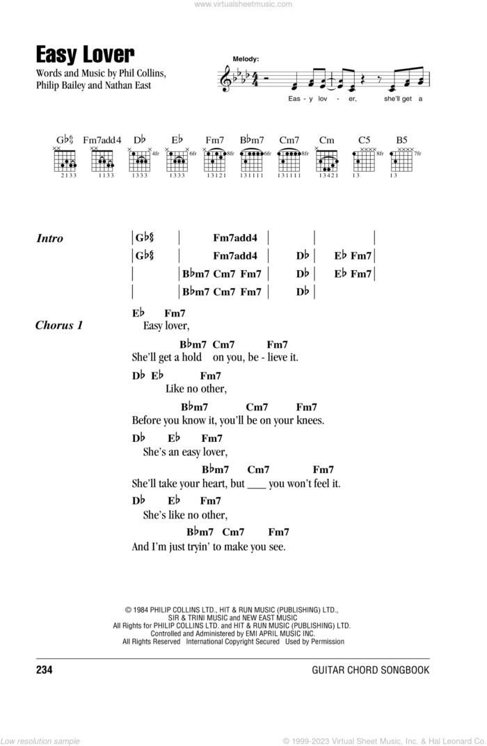 Easy Lover sheet music for guitar (chords) by Phil Collins & Philip Bailey, Nathan East, Phil Collins and Philip Bailey, intermediate skill level