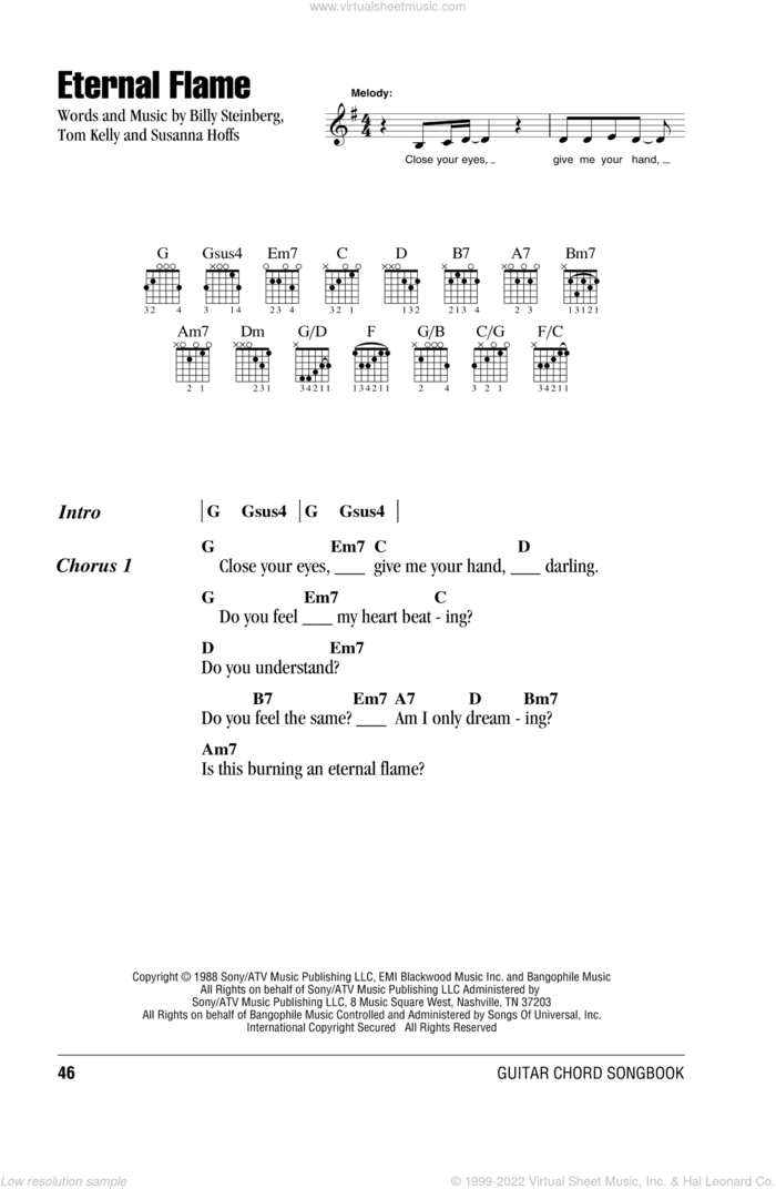 Eternal Flame sheet music for guitar (chords) by The Bangles, Billy Steinberg, Susanna Hoffs and Tom Kelly, intermediate skill level