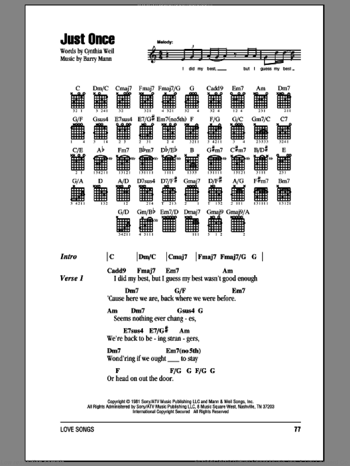 Just Once sheet music for guitar (chords) by Quincy Jones featuring James Ingram, Barry Mann and Cynthia Weil, intermediate skill level