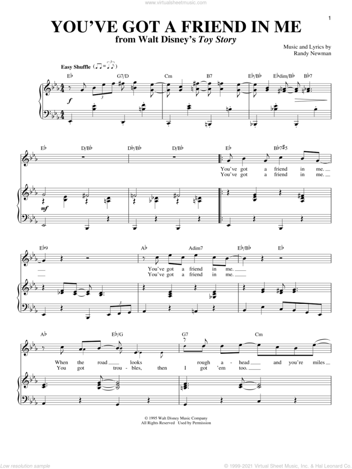 You've Got A Friend In Me (from Toy Story) sheet music for voice and piano by Randy Newman, Lyle Lovett and Toy Story (Movie), intermediate skill level
