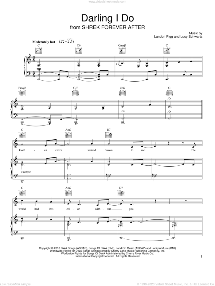 Darling I Do sheet music for voice, piano or guitar by Landon Pigg & Lucy Schwartz, Landon Pigg and Lucy Schwartz, intermediate skill level