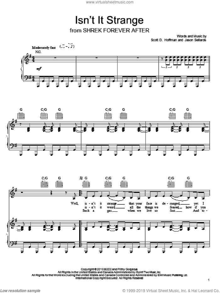 Isn't It Strange sheet music for voice, piano or guitar by Scissor Sisters, Jason Sellards and Scott Hoffman, intermediate skill level