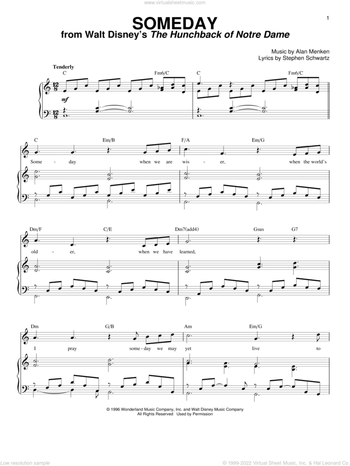 Someday (from The Hunchback Of Notre Dame) sheet music for voice and piano by All-4-One, Alan Menken and Stephen Schwartz, intermediate skill level