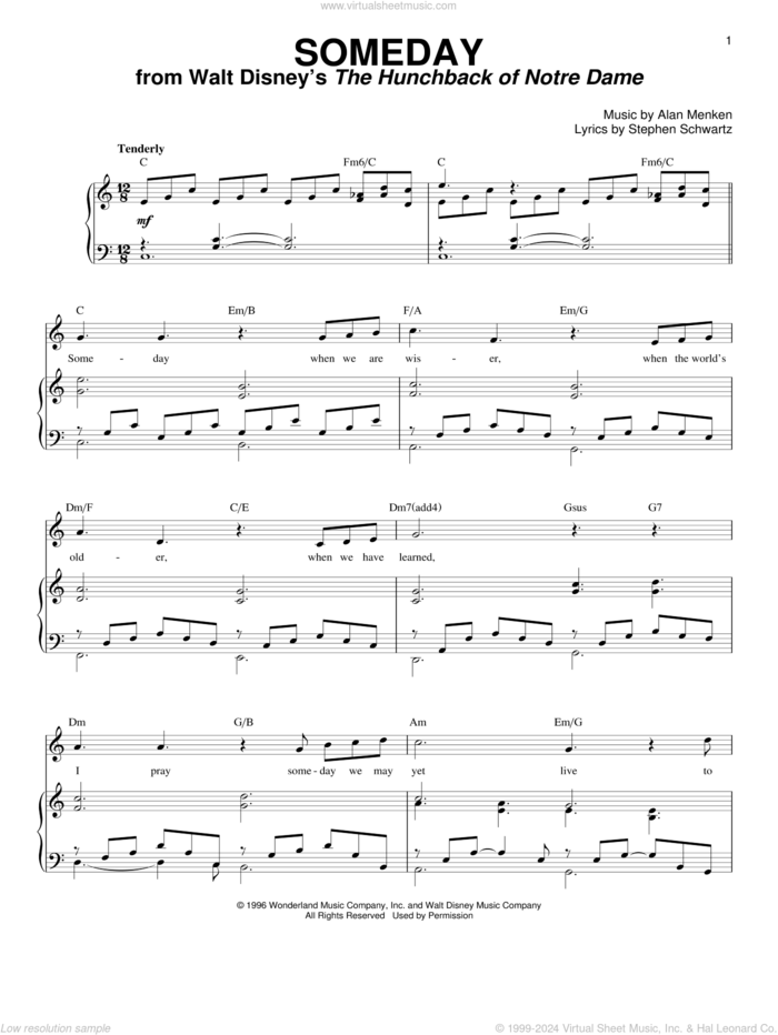 Someday (from The Hunchback Of Notre Dame) sheet music for voice and piano by All-4-One, Alan Menken and Stephen Schwartz, intermediate skill level