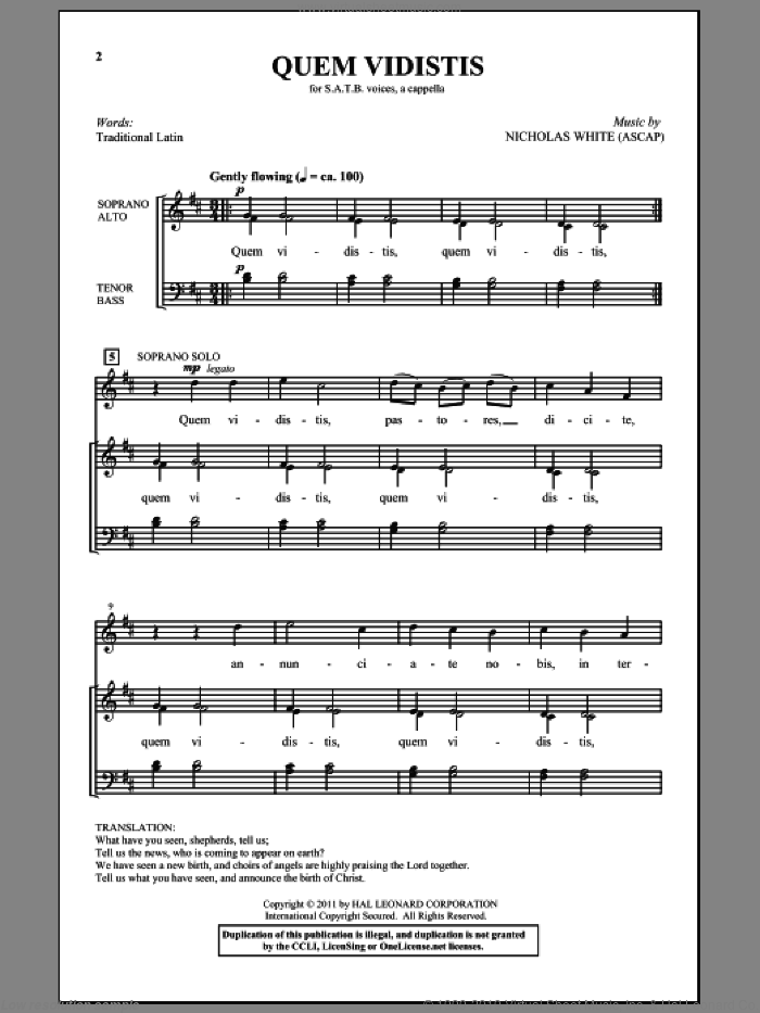 Quem Vidistis sheet music for choir (SATB: soprano, alto, tenor, bass) by Nicholas White and Miscellaneous, intermediate skill level