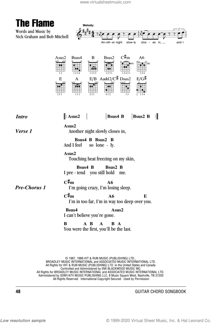The Flame sheet music for guitar (chords) by Cheap Trick, Bob Mitchell and Nick Graham, intermediate skill level