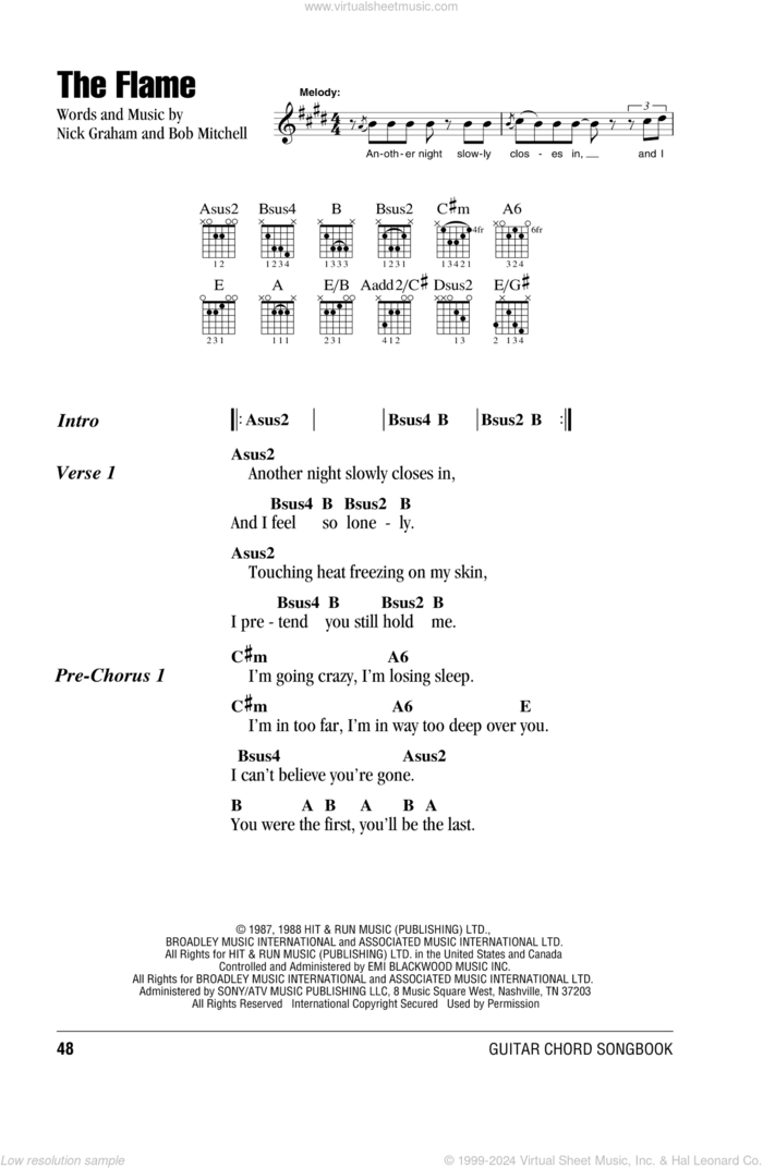 The Flame sheet music for guitar (chords) by Cheap Trick, Bob Mitchell and Nick Graham, intermediate skill level