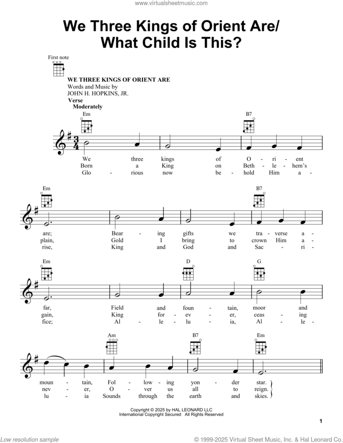 We Three Kings Of Orient Are with What Child Is This? sheet music for ukulele by John H. Hopkins, Jr., Mark Carlstein (arr.), Miscellaneous and William Chatterton Dix, intermediate skill level