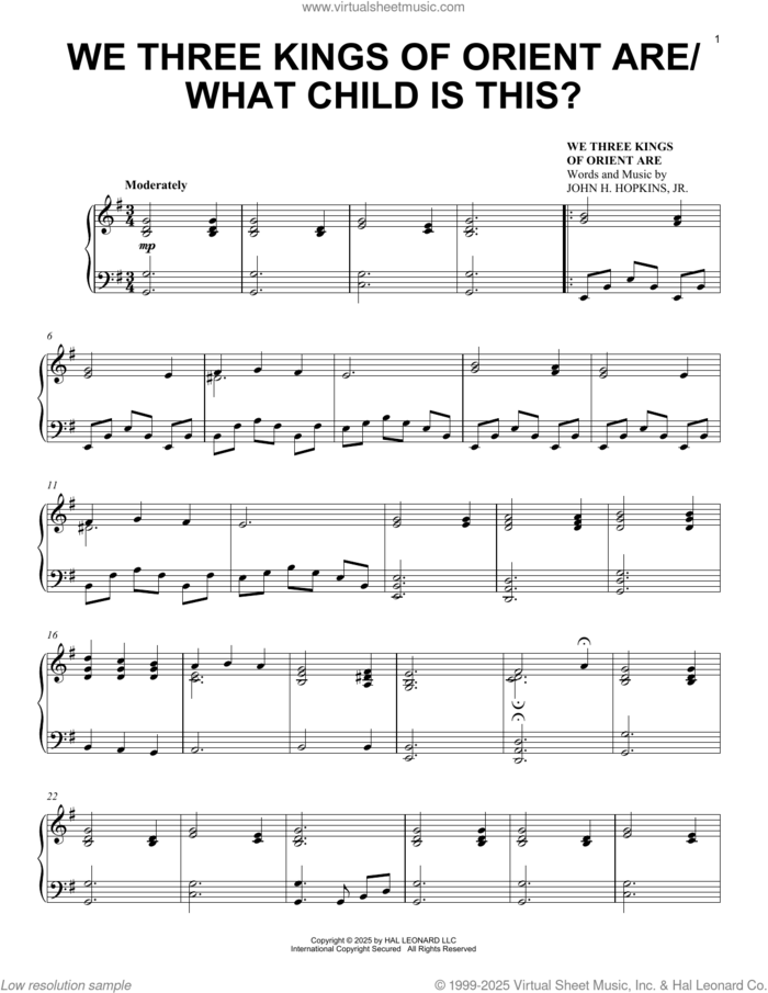 We Three Kings Of Orient Are with What Child Is This? sheet music for piano solo by John H. Hopkins, Jr., Mark Carlstein (arr.), Miscellaneous and William Chatterton Dix, intermediate skill level