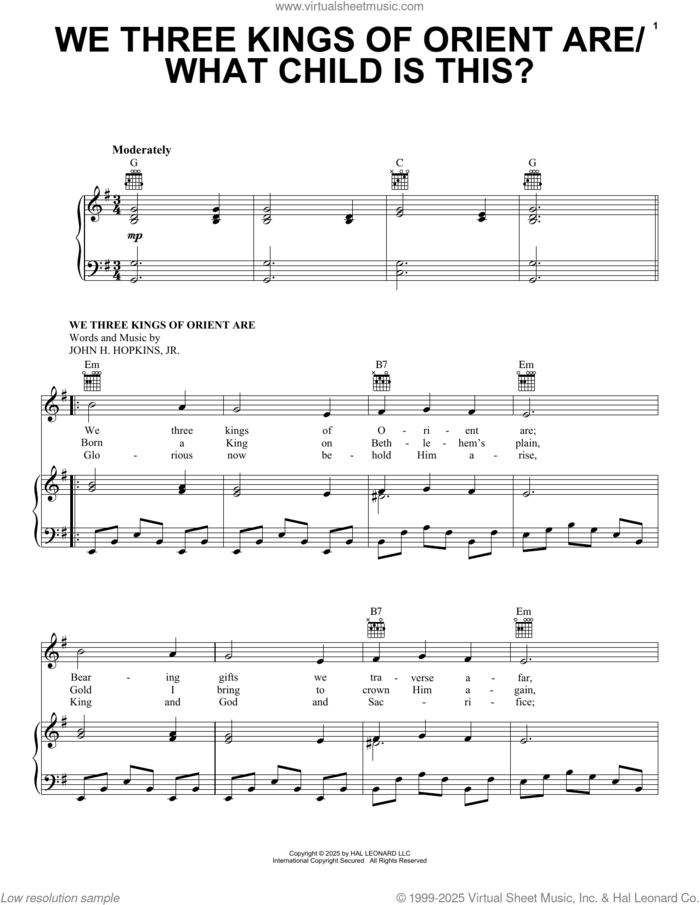 We Three Kings Of Orient Are with What Child Is This? sheet music for voice, piano or guitar by John H. Hopkins, Jr., Mark Carlstein (arr.), Miscellaneous and William Chatterton Dix, intermediate skill level