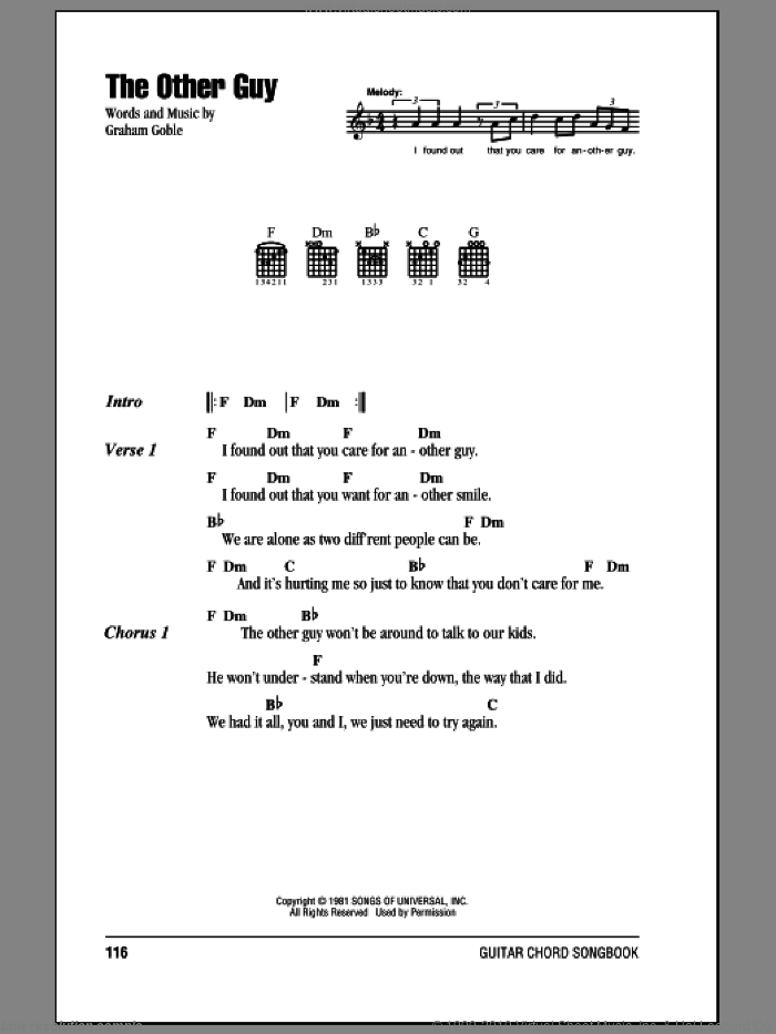 The Other Guy sheet music for guitar (chords) by Little River Band and Graham Goble, intermediate skill level