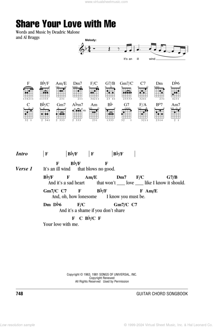 Share Your Love With Me sheet music for guitar (chords) by Kenny Rogers, Al Braggs and Deadric Malone, wedding score, intermediate skill level