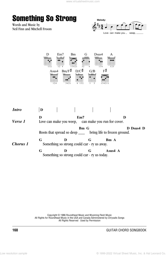 Something So Strong sheet music for guitar (chords) by Crowded House, Mitchell Froom and Neil Finn, intermediate skill level