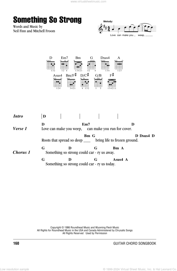 Something So Strong sheet music for guitar (chords) by Crowded House, Mitchell Froom and Neil Finn, intermediate skill level