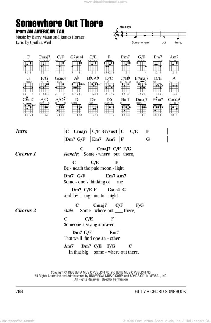 Somewhere Out There sheet music for guitar (chords) by Linda Ronstadt & James Ingram, Barry Mann, Cynthia Weil and James Horner, intermediate skill level