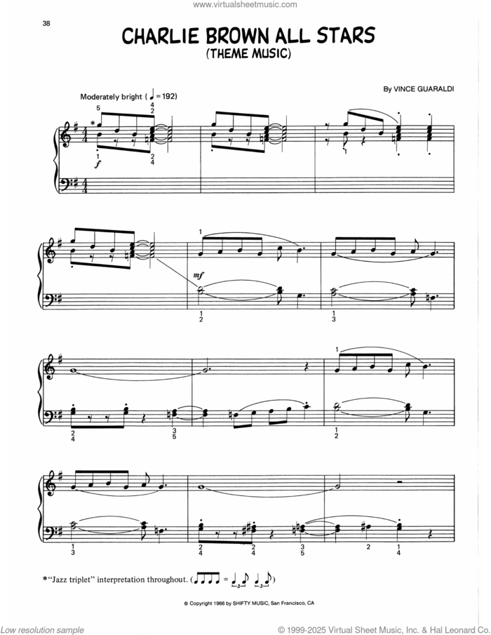 Charlie Brown All Stars (arr. Lee Evans) sheet music for piano solo by Vince Guaraldi and Lee Evans, intermediate skill level