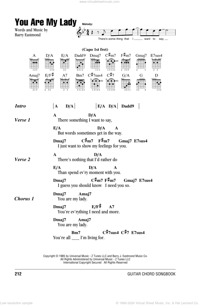 You Are My Lady sheet music for guitar (chords) by Freddie Jackson and Barry J. Eastmond, wedding score, intermediate skill level