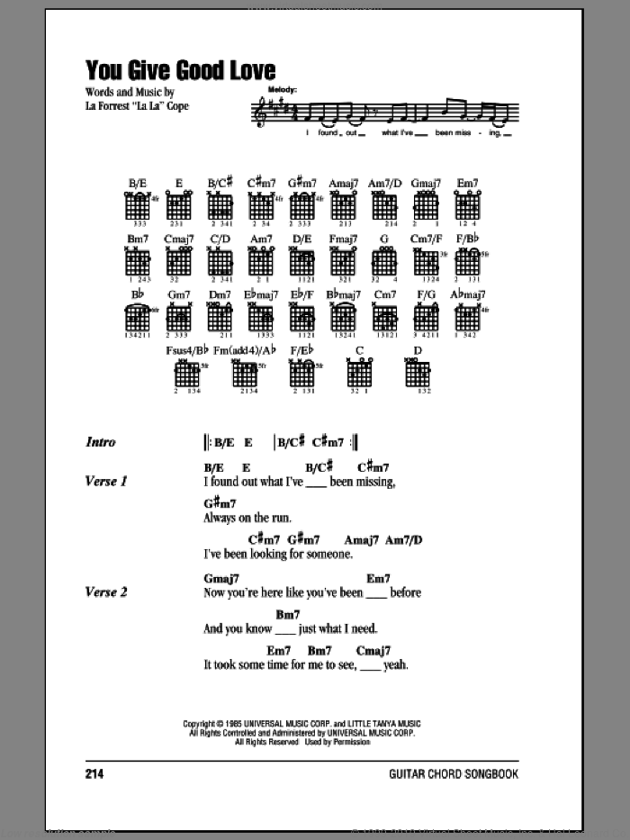 You Give Good Love sheet music for guitar (chords) by Whitney Houston, intermediate skill level