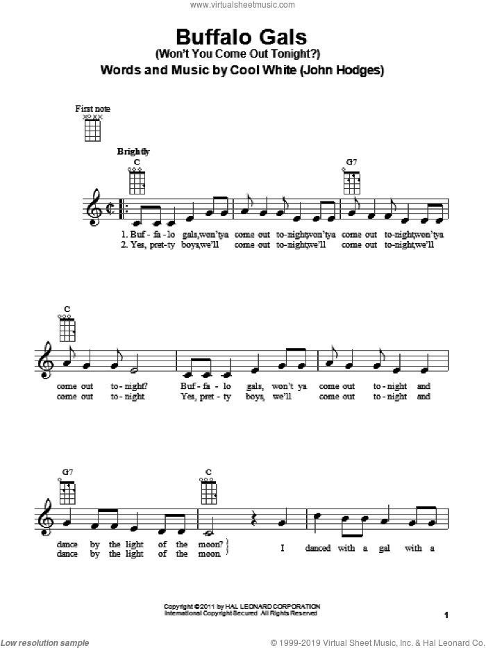 Buffalo Gals (Won't You Come Out Tonight?) sheet music for ukulele by Cool White, intermediate skill level