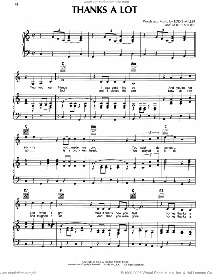 Thanks A Lot sheet music for voice, piano or guitar by Ernest Tubb, Don Sessions and Eddie Miller, intermediate skill level