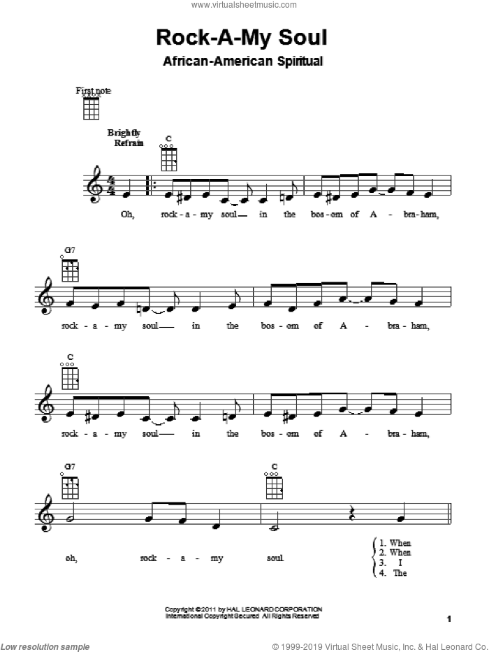 Rock-A-My Soul sheet music for ukulele, intermediate skill level