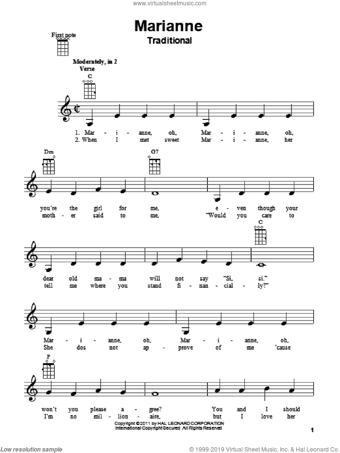 Marianne sheet music for ukulele, intermediate skill level