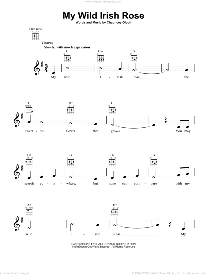 My Wild Irish Rose sheet music for ukulele by Chauncey Olcott, intermediate skill level