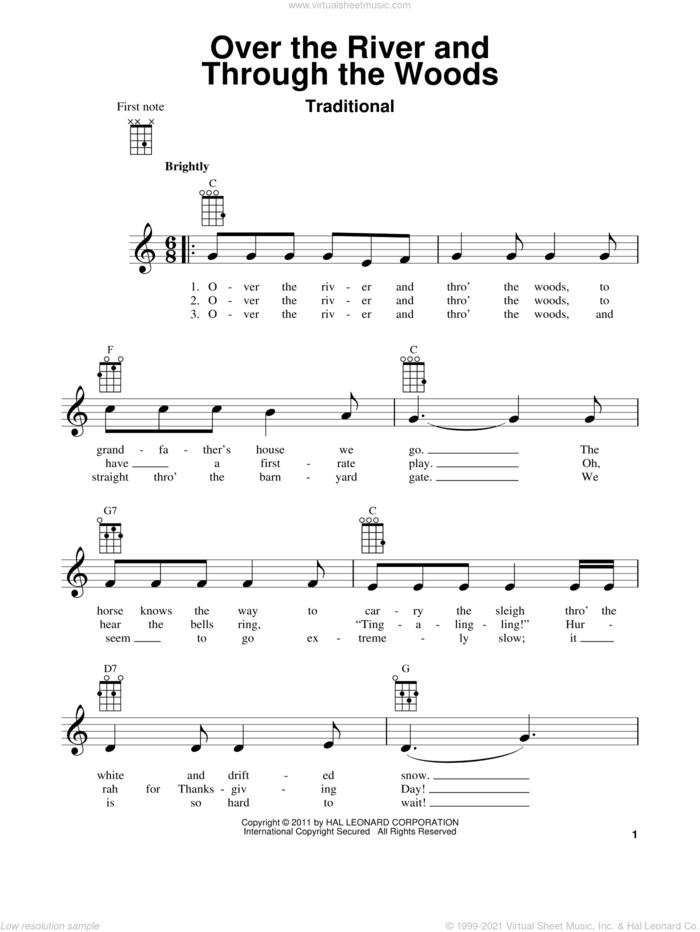 Over The River And Through The Woods sheet music for ukulele, intermediate skill level